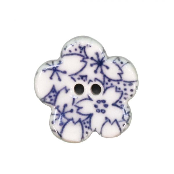 Keramik Knopf Sakura Blüte Blue - 20mm