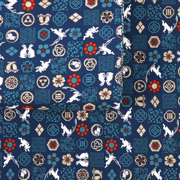 Rabbits & Traditional Patterns - Blue