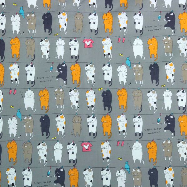 Nylon Taft - Cats on the Clothesline - Grey