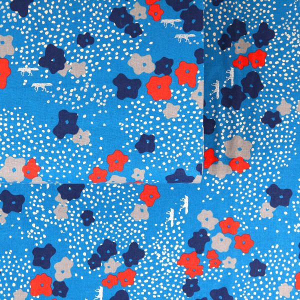 Flowers &amp; Dots with a Fox - Echino - Blue